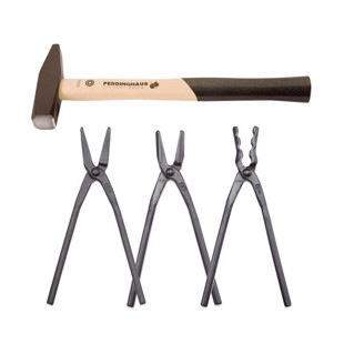 Blacksmith tool kit - 3 tongs + 1 hammer