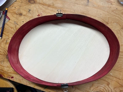 Step 19 Now place the leather around the base with a couple of clamps